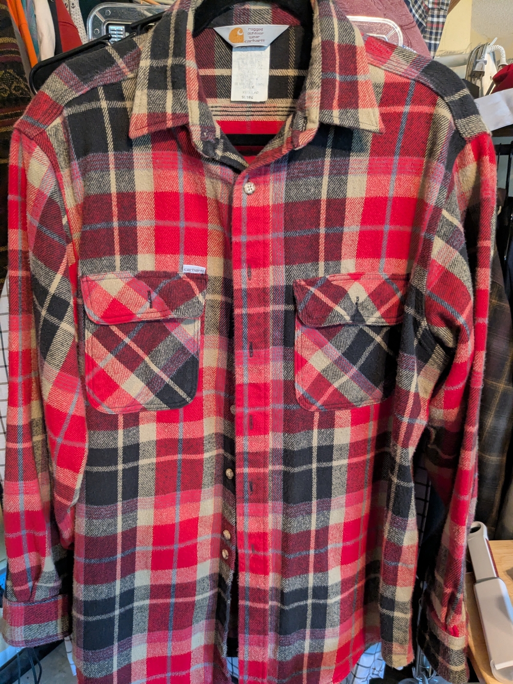 Vintage Carhartt Red Plaid Flannel Work Shirt - Men